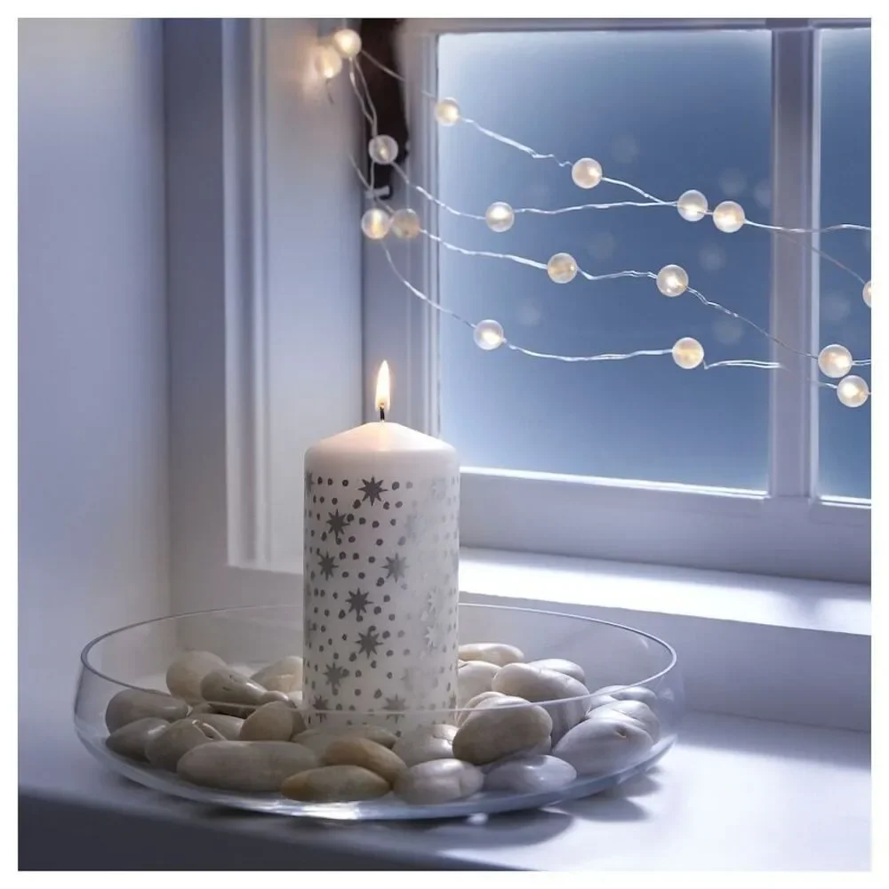 Ikea Vinterfint Candle Set of 2 Silver Star Pillar 605.518.95 Unscented